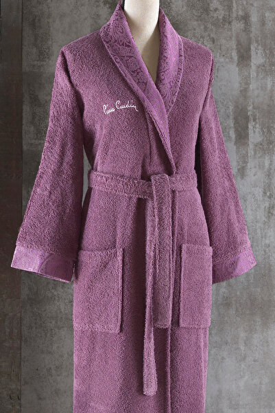 Pierre Cardin Damask Jakarlı Kadın Bornoz Mürdüm