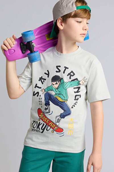 DeFacto Νέο μπλουζάκι με κοντό μανίκι με στάμπα Crew Neck για αγόρια H8066A826HS