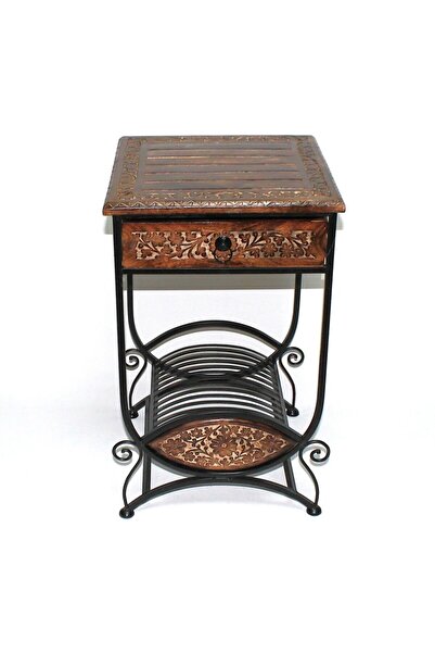Otantik Çarşı Ahşap Komodin Etajer Plak Standlı 40x40x69 cm. KNA580