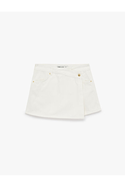 Koton Cotton Buttoned Asymmetrical Cut Comfortable Fit Mini Shorts Skirt