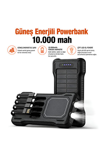 Dexmon Güneş Enerjili Powerbank 10000mAh Solar Kablosuz Hızlı Şarjlı Taşınabi...