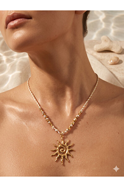 PABALAS Gold Sun Figured Bijouterie Necklace with Bead Detail, Marine Themed ...