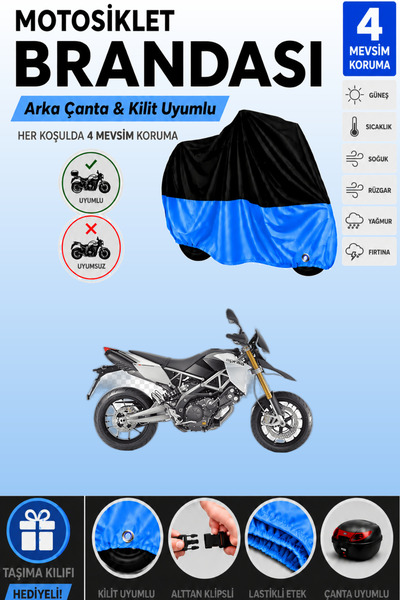 Cemku Double Black Top - Blue Bottom, Rear Bag Compatible Aprilia Dorsoduro M...