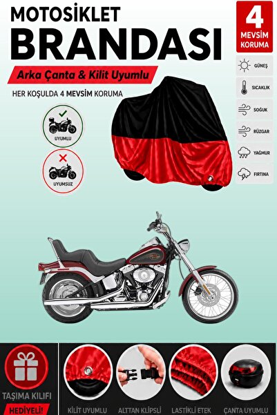Cemku Double Black Top - Red Bottom, Rear Bag Compatible Harley-Davidson Soft...