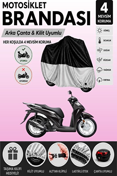 Cemku Double Black Top - Gray Bottom, Rear Bag Compatible Honda Sh 150 Motorc...