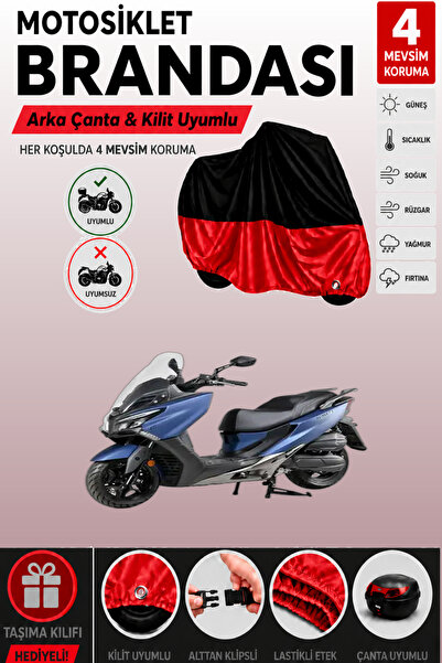 Cemku Double Black Top - Red Bottom, Rear Bag Compatible Kymco Xtown 250 Ct M...