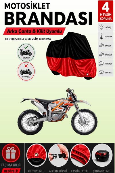 Cemku Double Black Top - Red Bottom, Rear Bag Compatible Ktm 250 Freeride R M...