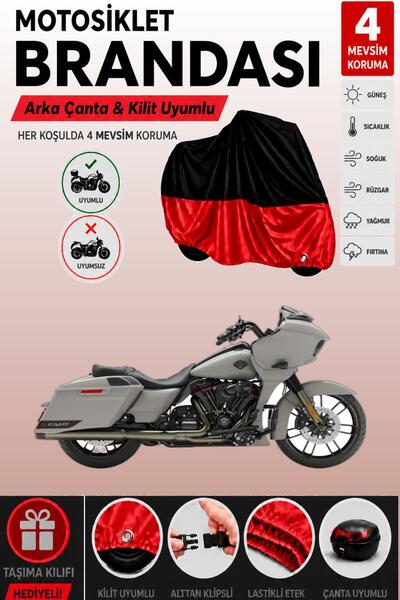 Cemku Double Black Top - Red Bottom, Rear Bag Compatible Harley-Davidson Cvo ...