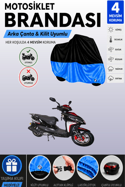 Cemku Double Black Top - Blue Bottom, Rear Bag Compatible Motolux Rossi 125 M...