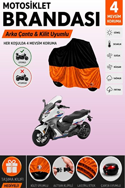 Cemku Double Black Top - Orange Bottom, Rear Bag Compatible Bmw C 650 Sport M...