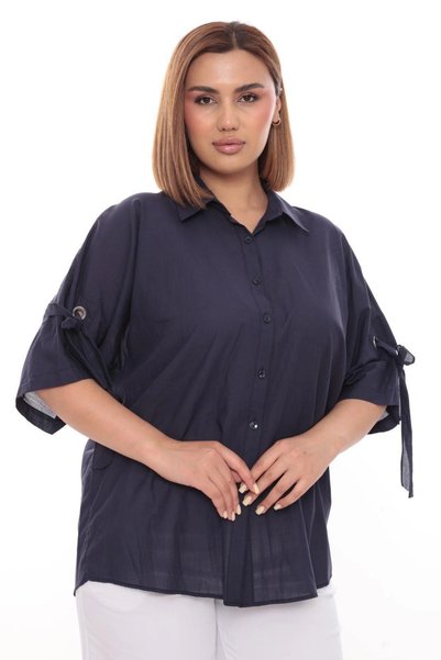 Lady Majestic Cămașă de damă din bumbac 100%, mărime mare, croială lejeră, cu nasturi, cu mâneci cu volane.