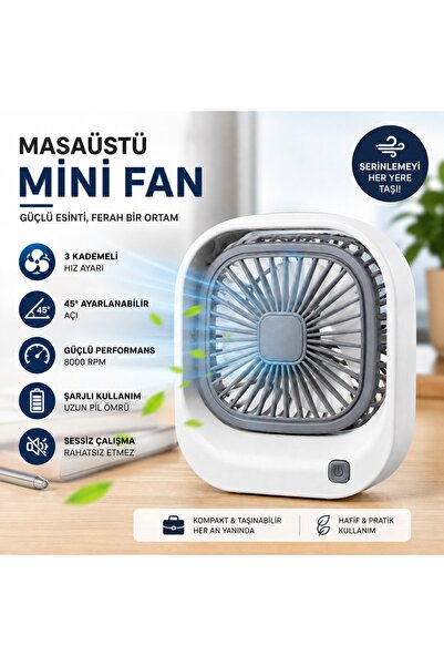 SMAYLİNG Masaüstü Mini Fan Şarjlı Sessiz Taşınabilir Fan, 3 Kademeli Hız Ayar...