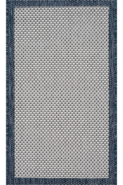 Koza Halı Fresco Ecru Navy Blue Washable Nordic Bordered Bath Mat 50 X 80 23745P