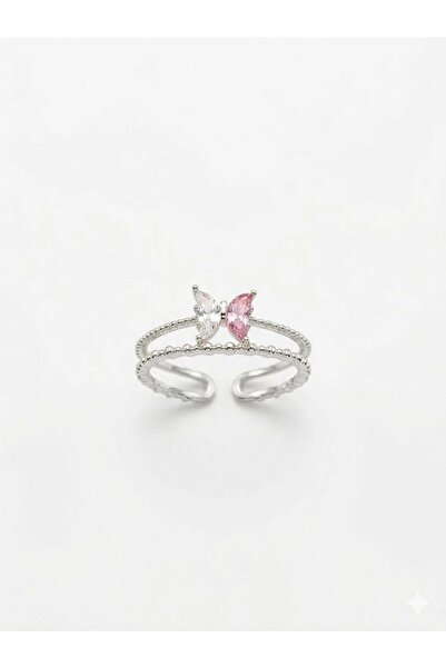 Mestore Double Ring Design Butterfly Detailed Stone Ring
