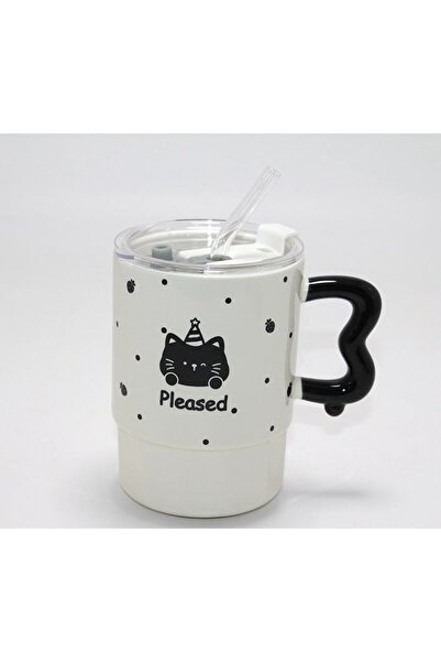 Mestore Cute bear figured porcelain mug with lid and straw alk5041