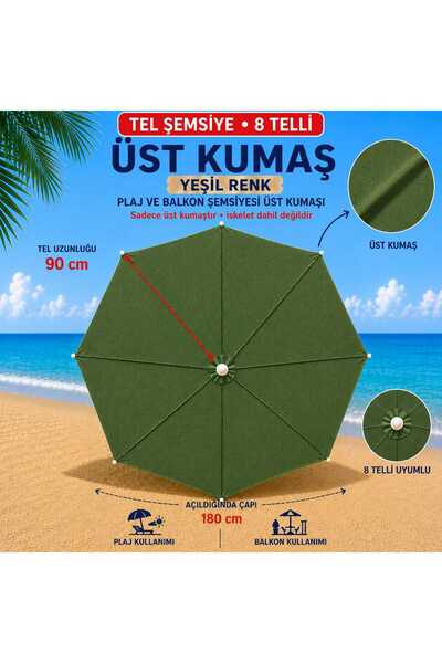 Şemsiyecim 8 Telli Plaj Şemsiyesi Üst Kumaşı 180 cm Çap 90 cm Tel Uyumlu