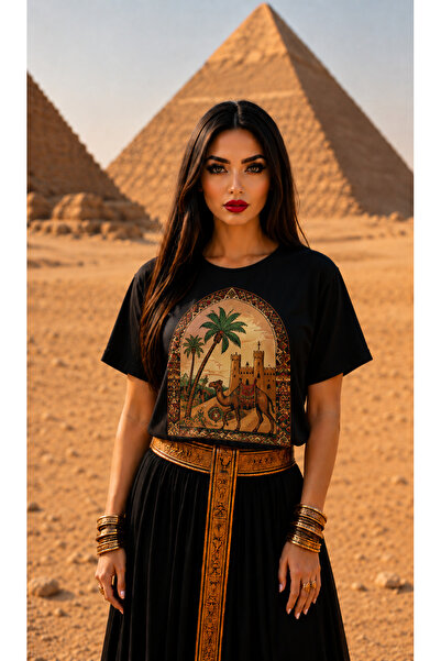 VODEXA Tricou oversize pentru femei, cu imprimeu PYRAMID, 100% bumbac, croial...