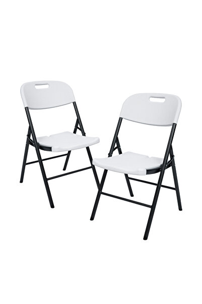 Kiwari Set of 2 Folding Garden Chairs, 46x53x87 cm, Metal Frame, 120 kg, White
