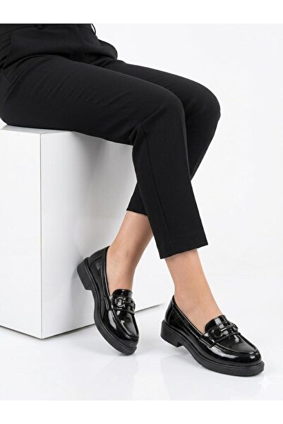 Lütfi Women's Black Patent Leather Lightweight Casual Loafer Shoes