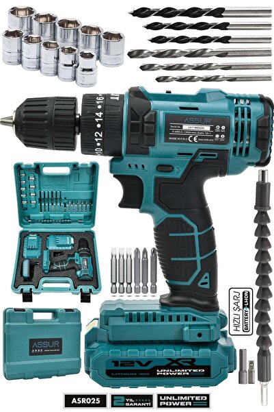 ASSUR 12V Çift Akülü Metal Şanzıman Şarjlı Matkap Akülü Vidalama