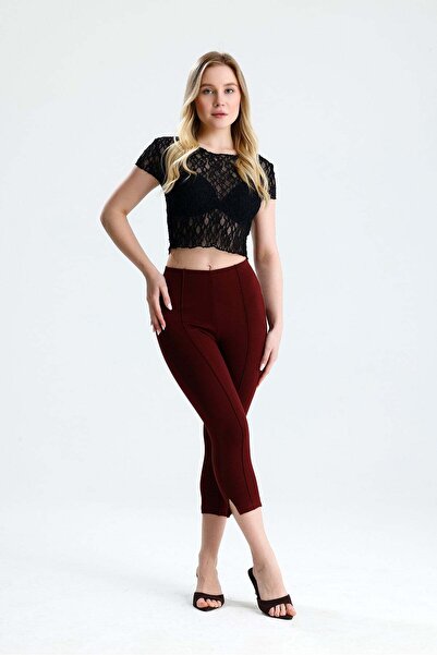 ROSE ARYA Burgundy Slit Capri Leggings