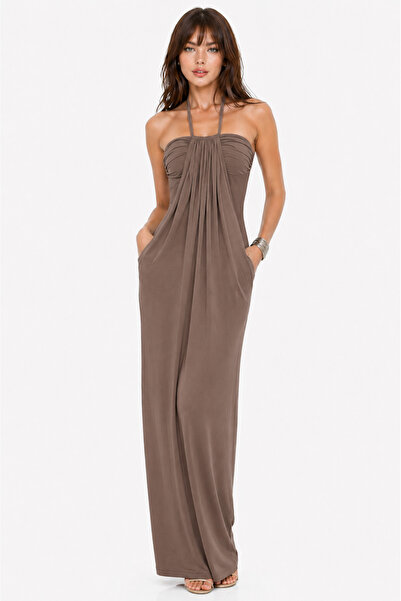 SHEBARA Neck-Tieded Draped Sandy Premium Dress