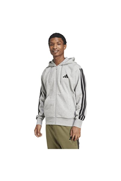 adidas Hanorac cu fermoar integral din fleece cu 3 dungi pentru bărbați, M