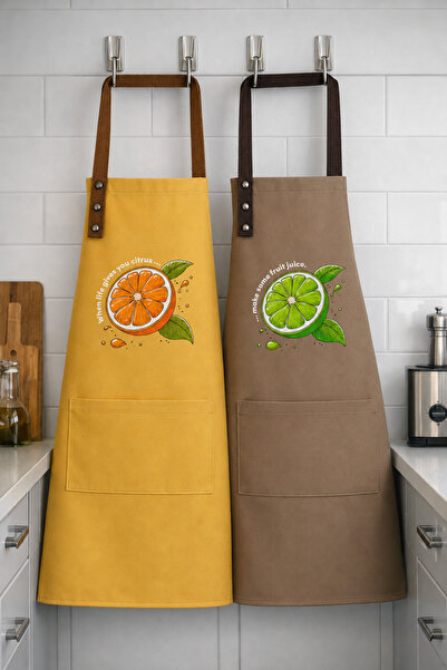 Hulganz Kitchen Apron Set of 2 Stain-Resistant Water-Repellent Fabric Fade-Re...