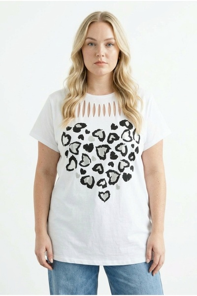 Stil Diva Metallic Printed T-Shirt with Ripped Detail