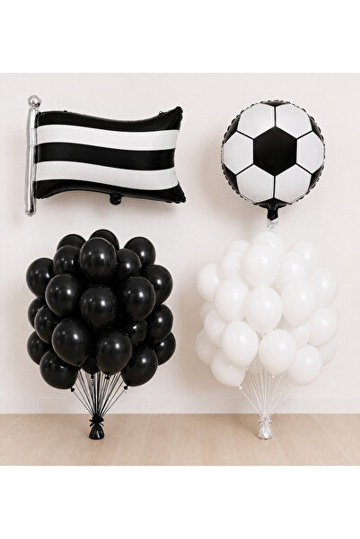 Balonsan Black and White Flag Football Ball Themed Balloon Set