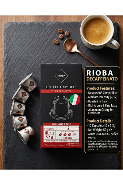 Rioba Decaffeinato 10'lu Alüminyum Kapsül Kahve - Nespresso Uyumlu Kafeinsiz ...