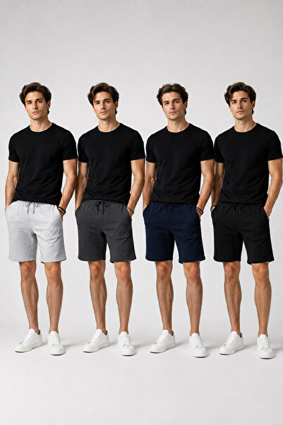 NAKRUF Set de 4 pantaloni scurți pentru bărbați, gri, bleumarin, negru, croia...