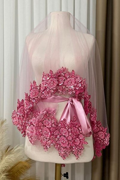 KINAMIZVAR PEMBE YÜZ ÖRTÜSÜ KINA YÜZ ÖRTÜSÜ PEMBE Kına Boncuklu Pullu Gelin D...