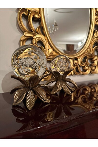 Nils Luxury Design DEKORATİF 2'Lİ PALMİYE AYAK TOP KÜRE ESKİTME