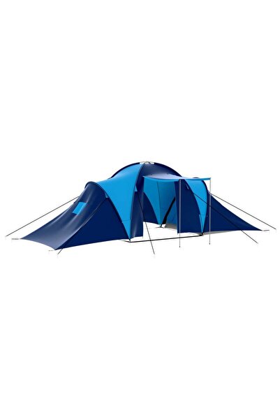 vidaxl Cort camping textil, 9 persoane, albastru inchis si albastru