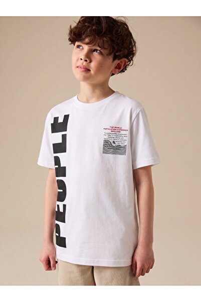Tinymuyt Boy's Front Printed Combed Cotton Tshirt White