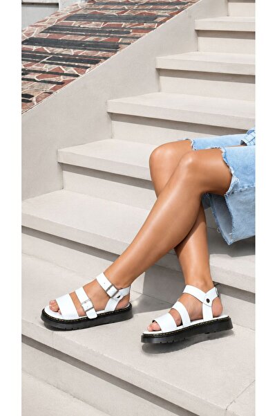 ESSO LA MİA Pier Women's Daily Sandals Soft Sole White Faux Leather