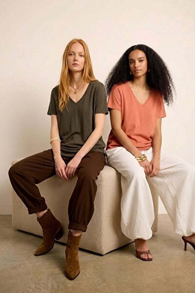 COTENCONCEPT 2 Pieces V-Neck Basic Viscose Blend T-Shirt