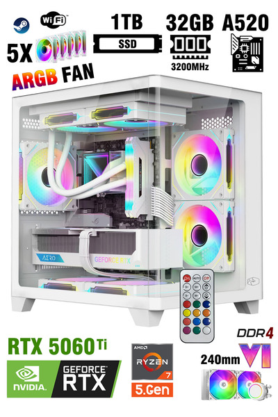 Zeiron Megatron X65T White RTX5060Ti ∣ R7 5700X ∣ 32GB RAM ∣ 1TB SSD 240mm Sı...