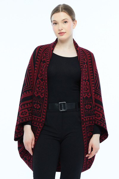 panşalço Kimono Turkish Poncho Model Black-Burgundy
