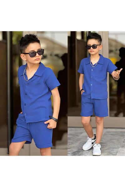 aykidsclup Ay Ki̇ds Boys' Muslin Shirt and Shorts Set – Summer Comfortable an...