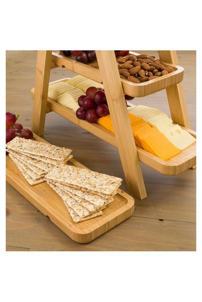 zorlo online store 3 tier serving tray, wooden display stand collapsible easy to store three tiered cupcake stand, rectangle serving platter multi-functional tiered tray for decor party organisers cheese board