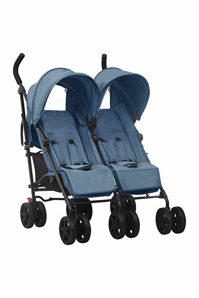 vidaxl Double stroller, navy blue, steel
