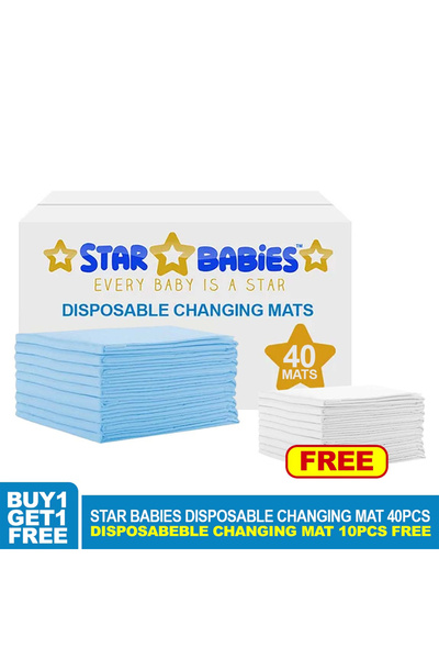 STAR BABiES - Disposable Changing Mat - Blue - 40pcs With Changing Mat - Whit...