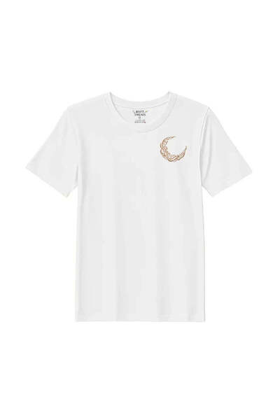 BYFT Threads Eid T-Shirt - Golden Crescent Noor Embroidered Design, Premium P...