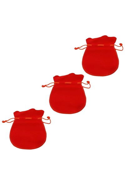 OEM Set of 3 Velvet bags, with string, red, for gifts and jewelry, 85x120 mm