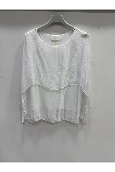 della moor White Italian Poncho Sleeve Lined Short Silk Blouse 38 - 42 Size