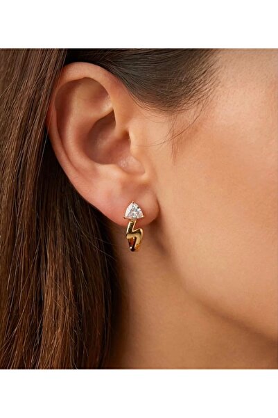 XUPING JEWELRY KUYUMCU SERİ 14K RENGİ ZİRKON TAŞLI ZİGZAG MODEL ÇELİK KÜPE