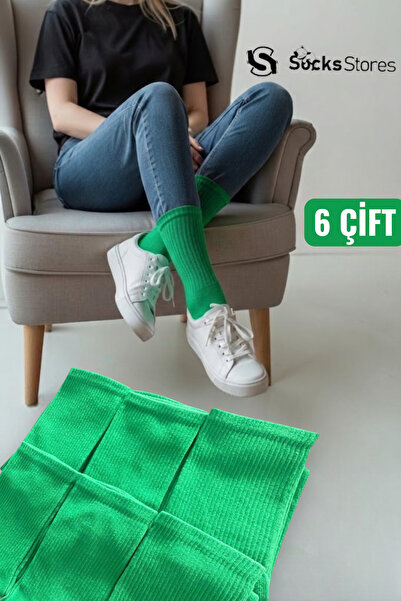 Socks Stores 6 чифта унисекс зелени памучни чорапи - Цветни тенис чорапи