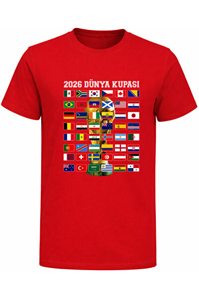 Efendioğlu Design قميص قطني تذكاري لكأس العالم 2026 يحمل أعلام جميع فرق الدول